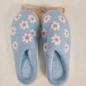 NEW Ella & Joy Women's Flower Slippers Blue Slip On Cozy Size XL (10/11)